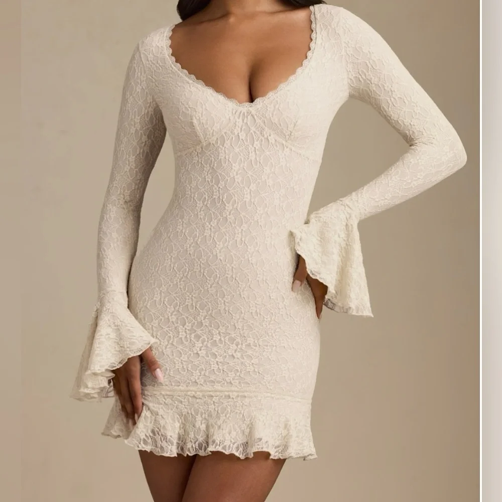 Oh Polly Cream Long Sleeve Lace Dress